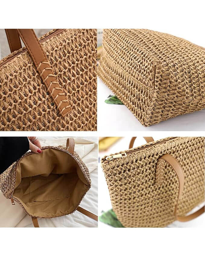 Womens Large Straw Tote Beach Bag Woven Shoulder Bag for Summer - immagine 6