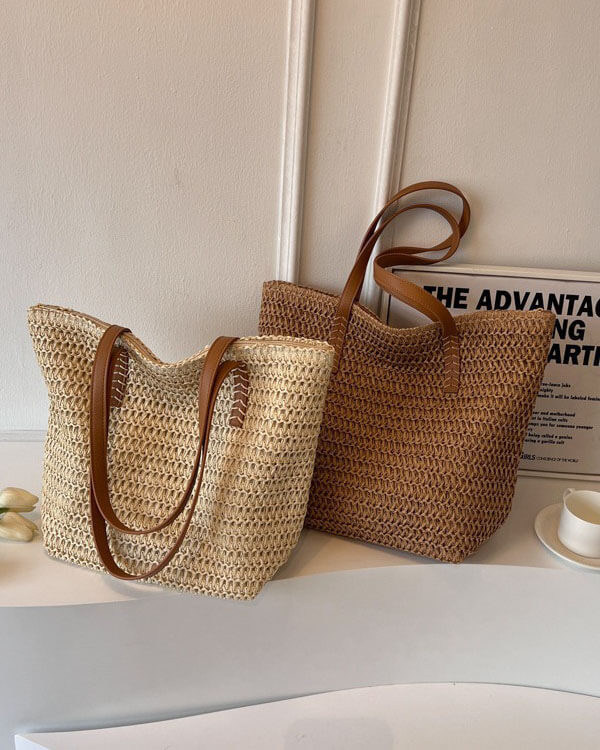 Womens Large Straw Tote Beach Bag Woven Shoulder Bag for Summer - immagine 3