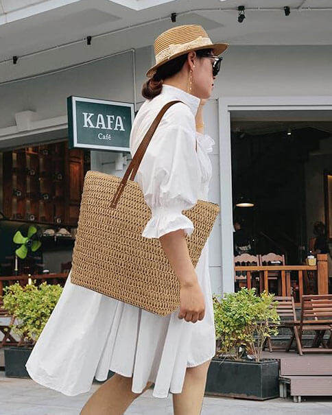 Womens Large Straw Tote Beach Bag Woven Shoulder Bag for Summer - immagine 2