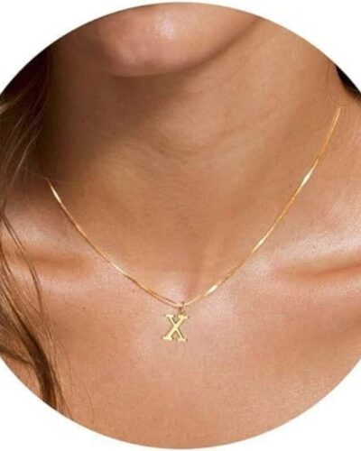 A-Z Long Gold Name Necklace Pendant Women Men