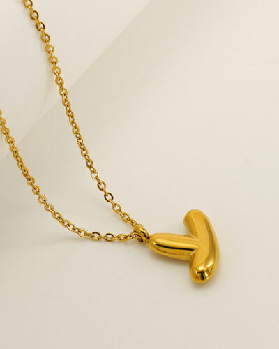 Minimalist 3D Solid A-Z Letter Gold Plated Necklace