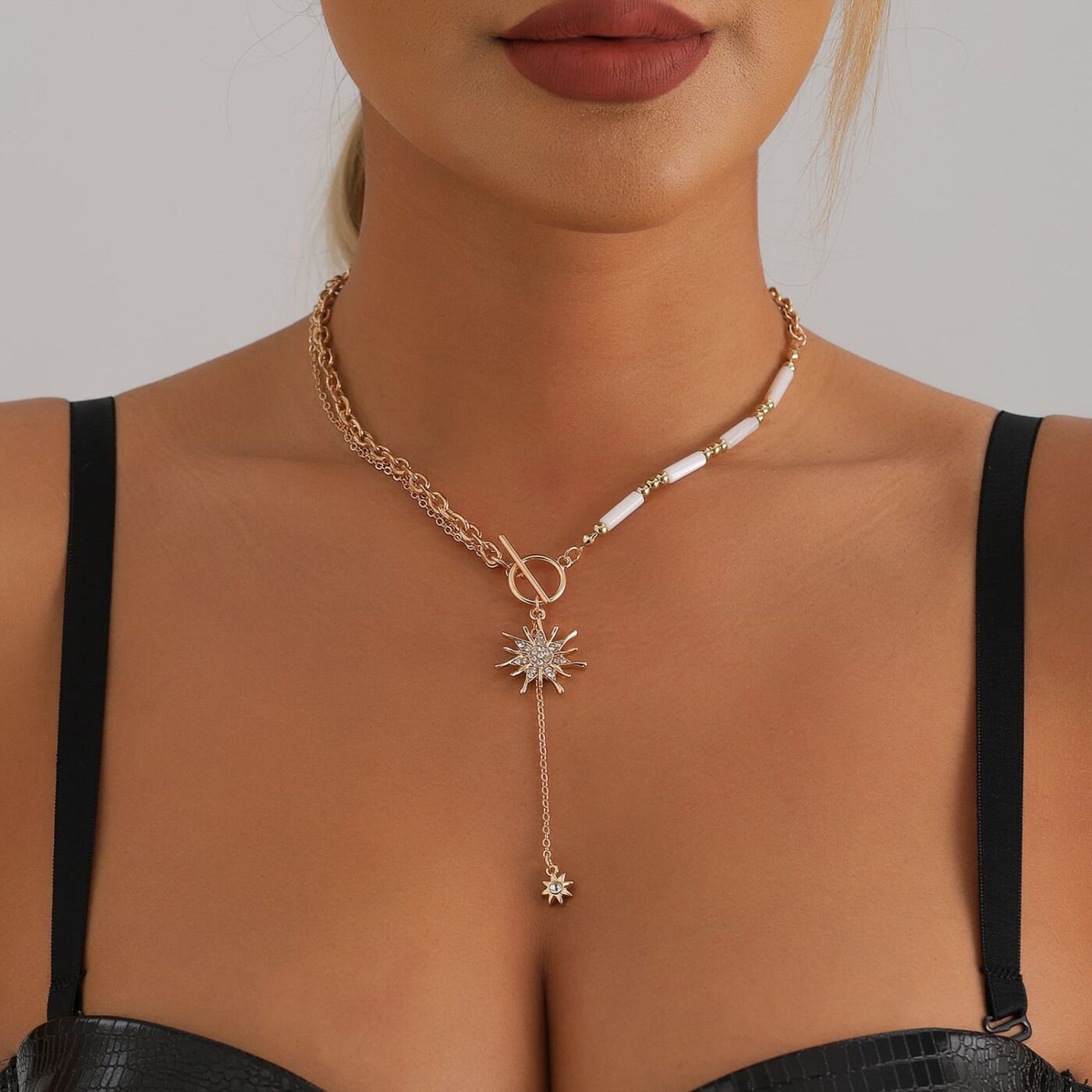 Y Shaped Cylinder Splicing Boho Necklace for Women Sun OT Buckle 1