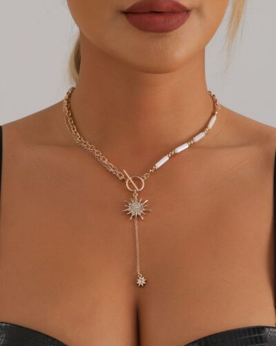 Y-Shaped Cylinder Splicing Boho Necklace for Women Sun OT Buckle