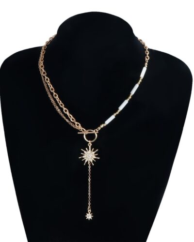 Y-Shaped Cylinder Splicing Boho Necklace for Women Sun OT Buckle