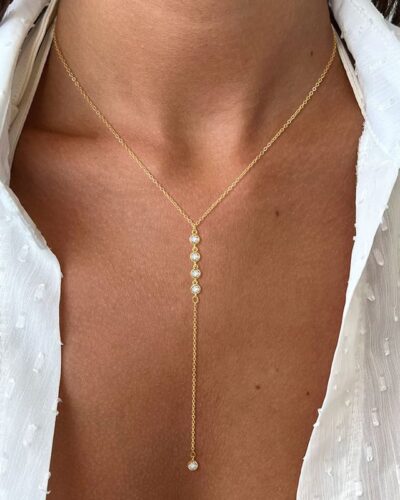 Y-Shaped Long Drop Silver & Gold Lariat Necklace