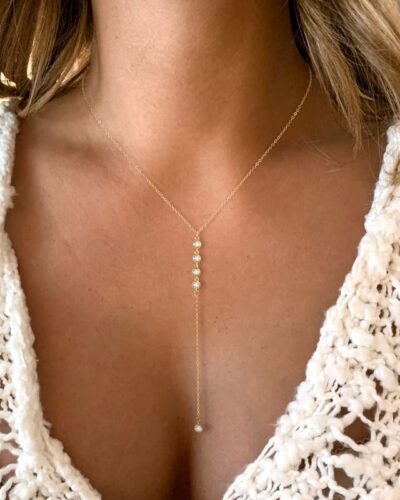 Y-Shaped Long Drop Silver & Gold Lariat Necklace