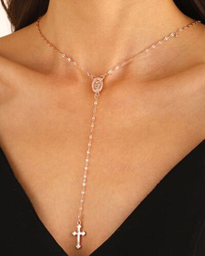 Y-Shaped Long Gold Cross Necklace Lariat Chain for Easter