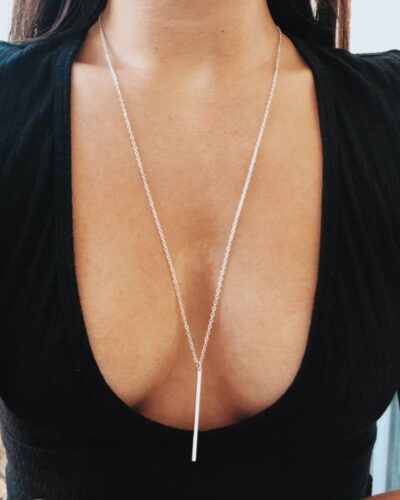 Y-Shaped Minimalist Long Pillar Bar Pendant Necklace Unisex