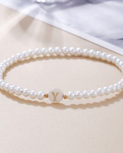 Versatile A-Z Letter Beaded Pearl Bracelet for Women