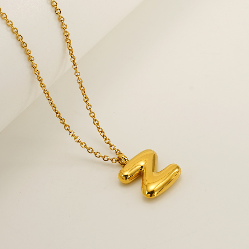 Minimalist Puffy Bubble A-Z Letter Gold Plated Necklace - Image 28