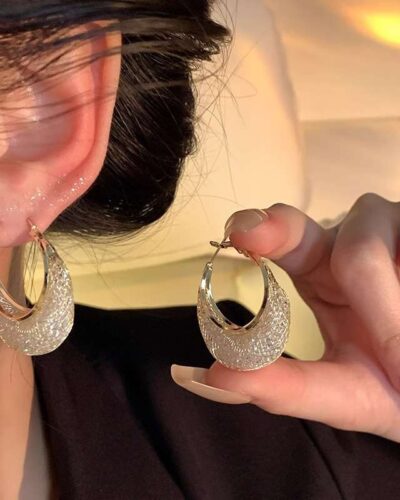 Zircon Earrings with Mesh Openwork Design