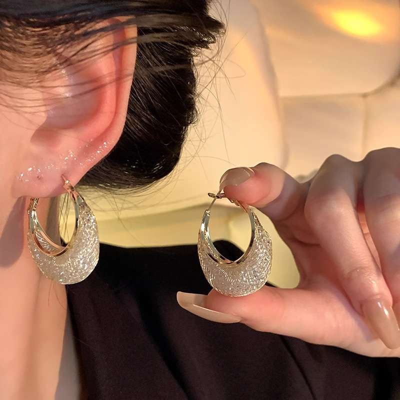 Zircon Earrings with Mesh Openwork Design