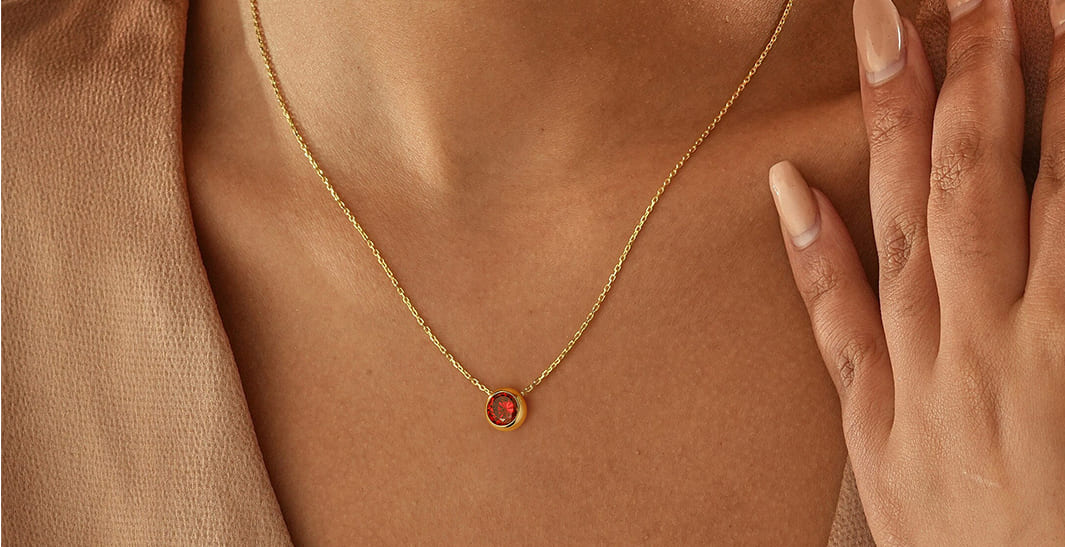 14K Gold Plated Ladies Birthstone Charm Necklace