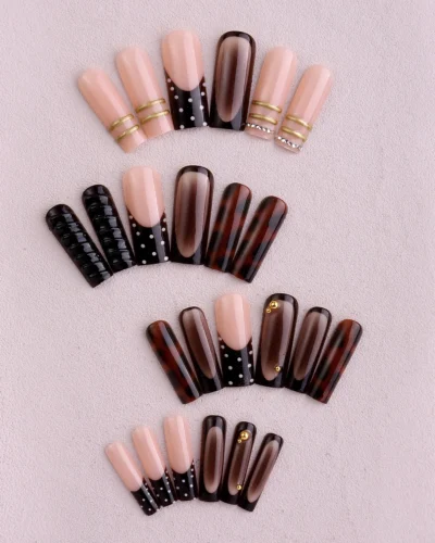 artificial nails black long square 5
