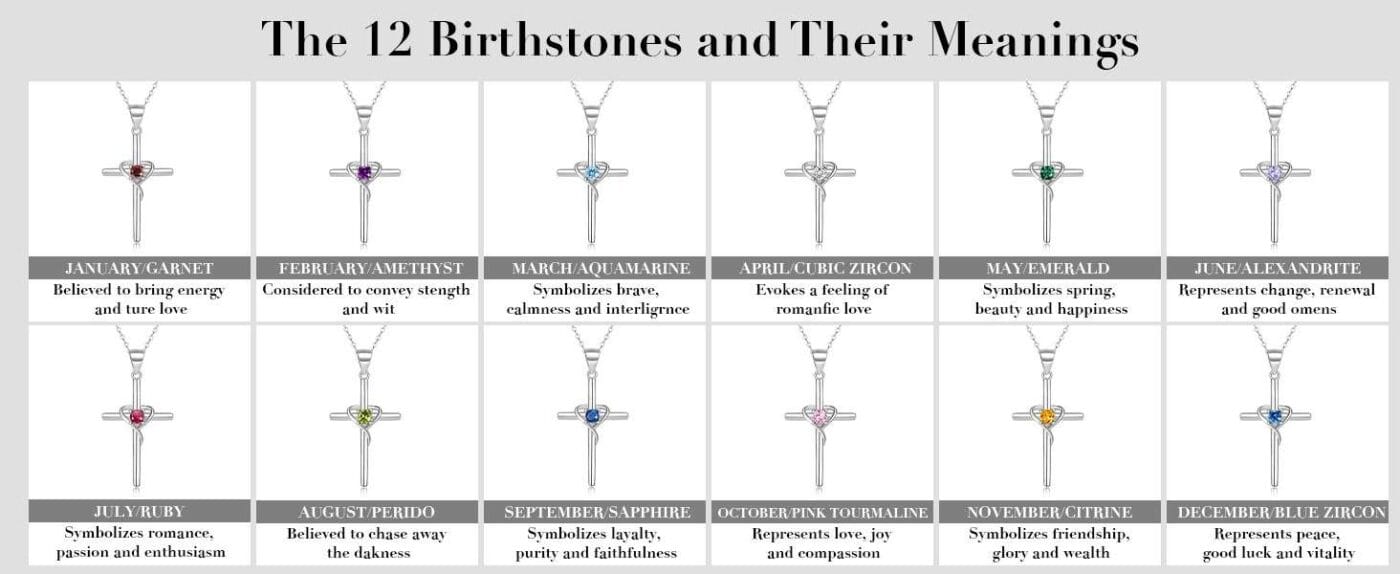 birthstone 925 Sterling Silver CZ cross Necklace 13