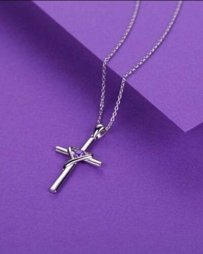 birthstone 925 Sterling Silver CZ cross Necklace 22