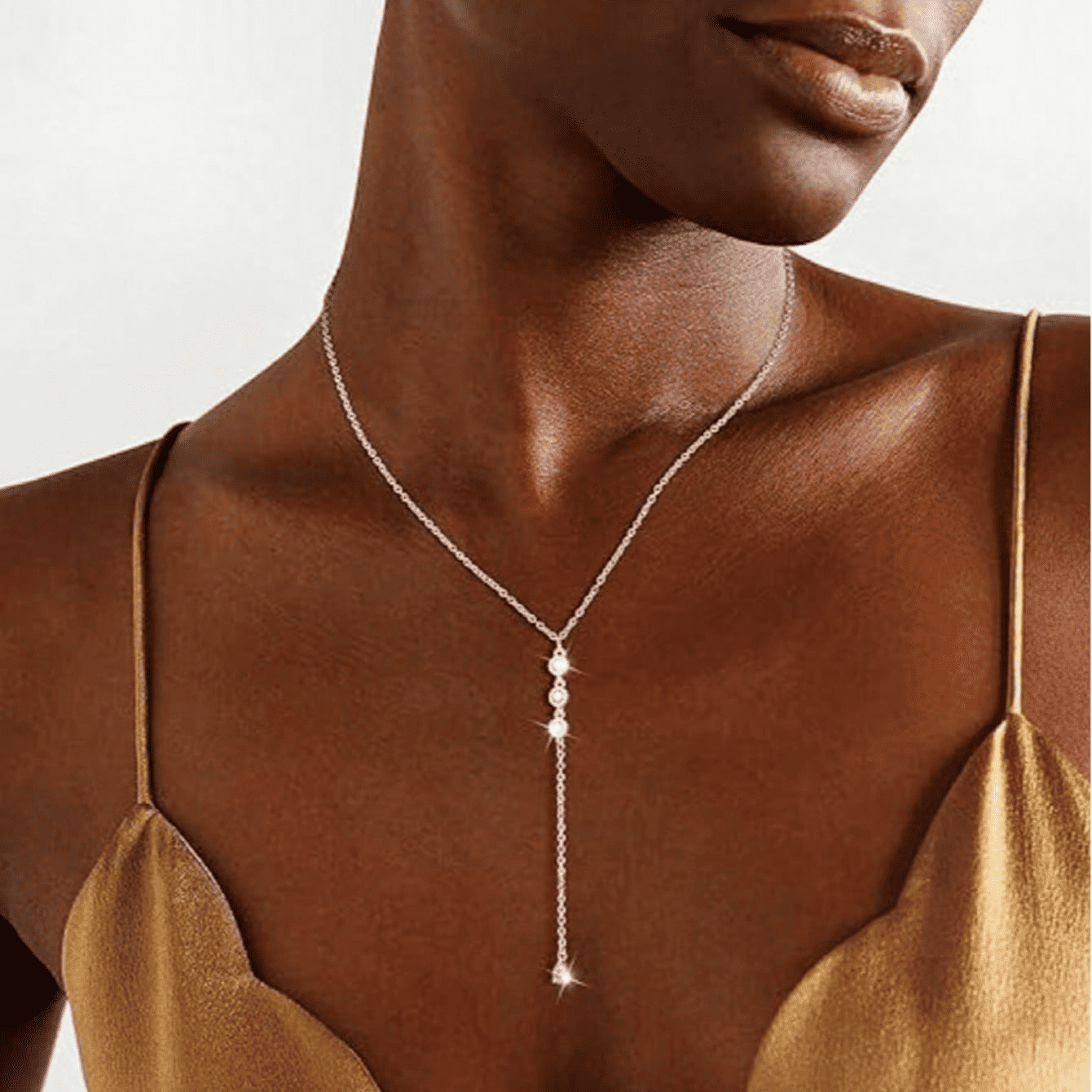 Y-Shaped Long Drop Silver & Gold Lariat Necklace