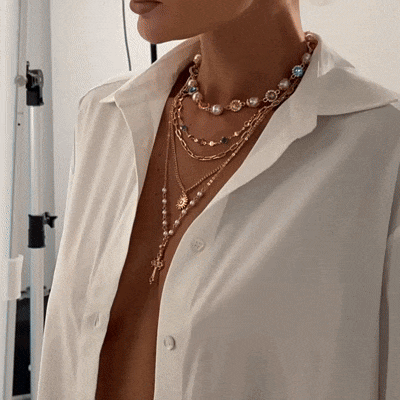 5Pcs Stackable Antique Cross Pendant Necklace Pearl Choker