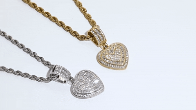 Hip-Hop CZ Pave Heart Pendant Necklace Rope Chain for Men Women