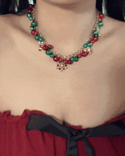 Versatile Christmas Charm Necklace Enamel Xmas Wreath