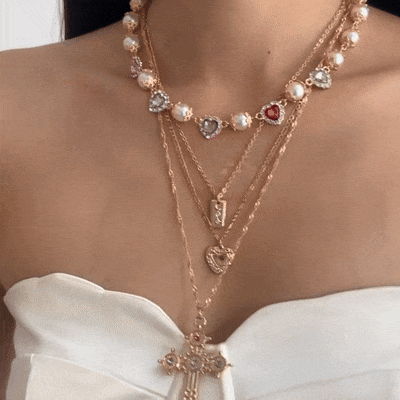gif multi layered cross necklace pearl choker